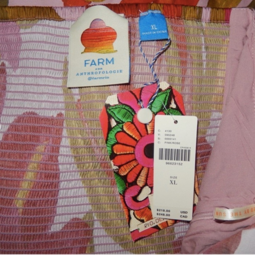 Farm Rio Anthropologie Puff Sleeve Square Neck Purple Green Mini Dress XL Nwt - Picture 4 of 9